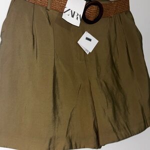 Zara Khaki Shorts with Tan Belt